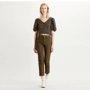 NEW Levi's Premium Big E Not For Resale 724 High-Rise Straight Crop Pants Green